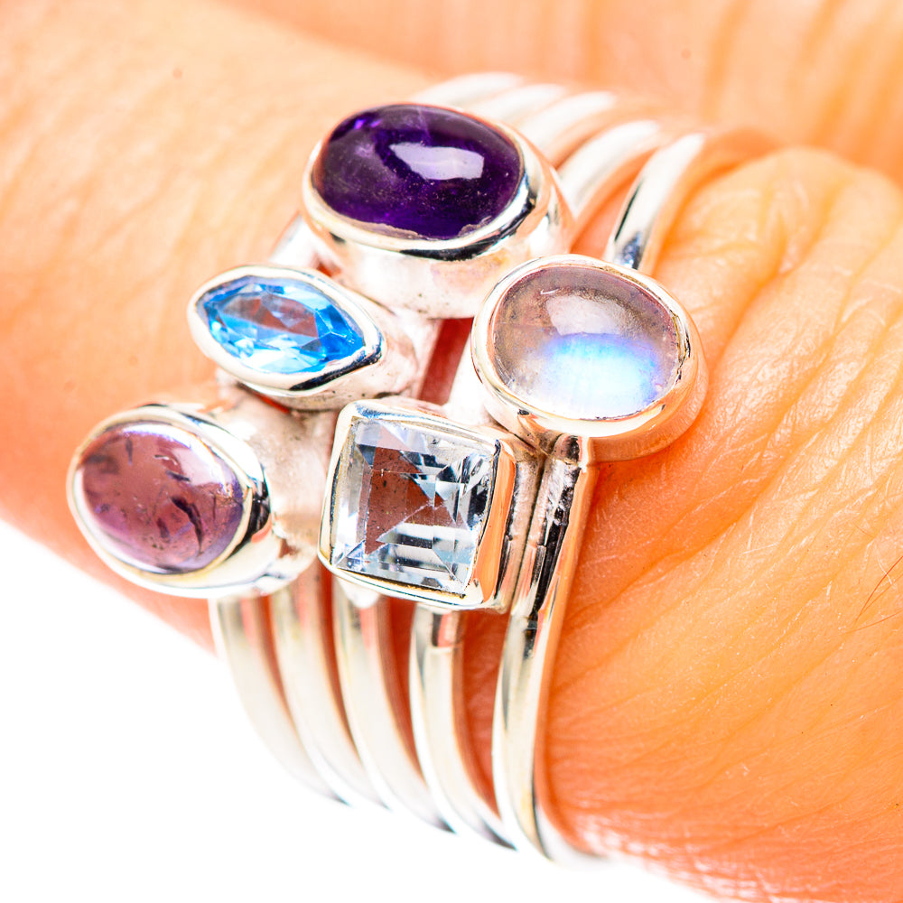 Amethyst, Blue Topaz, Rainbow Moonstone 925 Sterling Silver Ring Size 7.25 (925 Sterling Silver) RING137503
