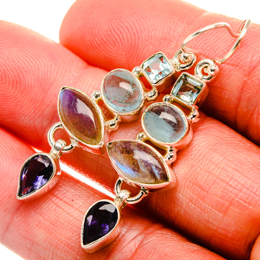 Labradorite, Tanzanite, Aquamarine, Blue Topaz Earrings 2" (925 Sterling Silver) EARR431869