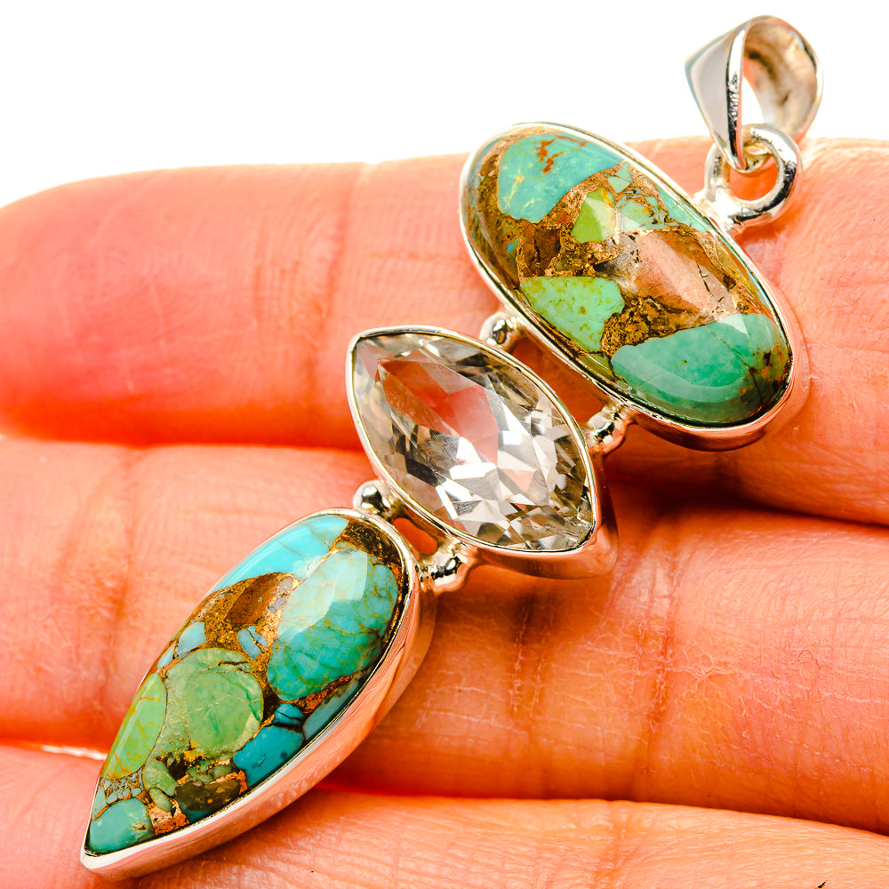 Kingman Mohave Turquoise, White Quartz Pendant 2 1/4"  (925 Sterling Silver) PD37233