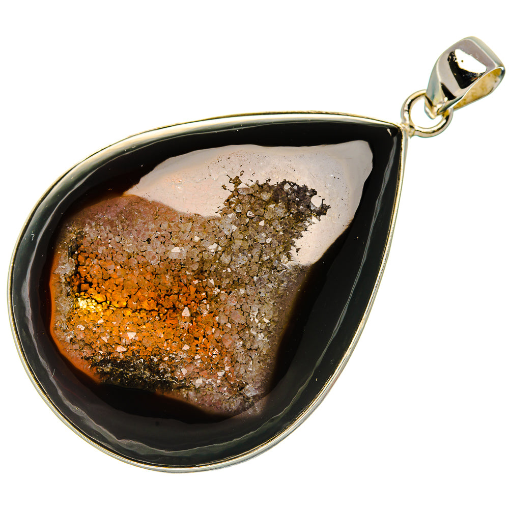 Black Window Druzy Pendant 2 1/4"  (925 Sterling Silver) PD37186