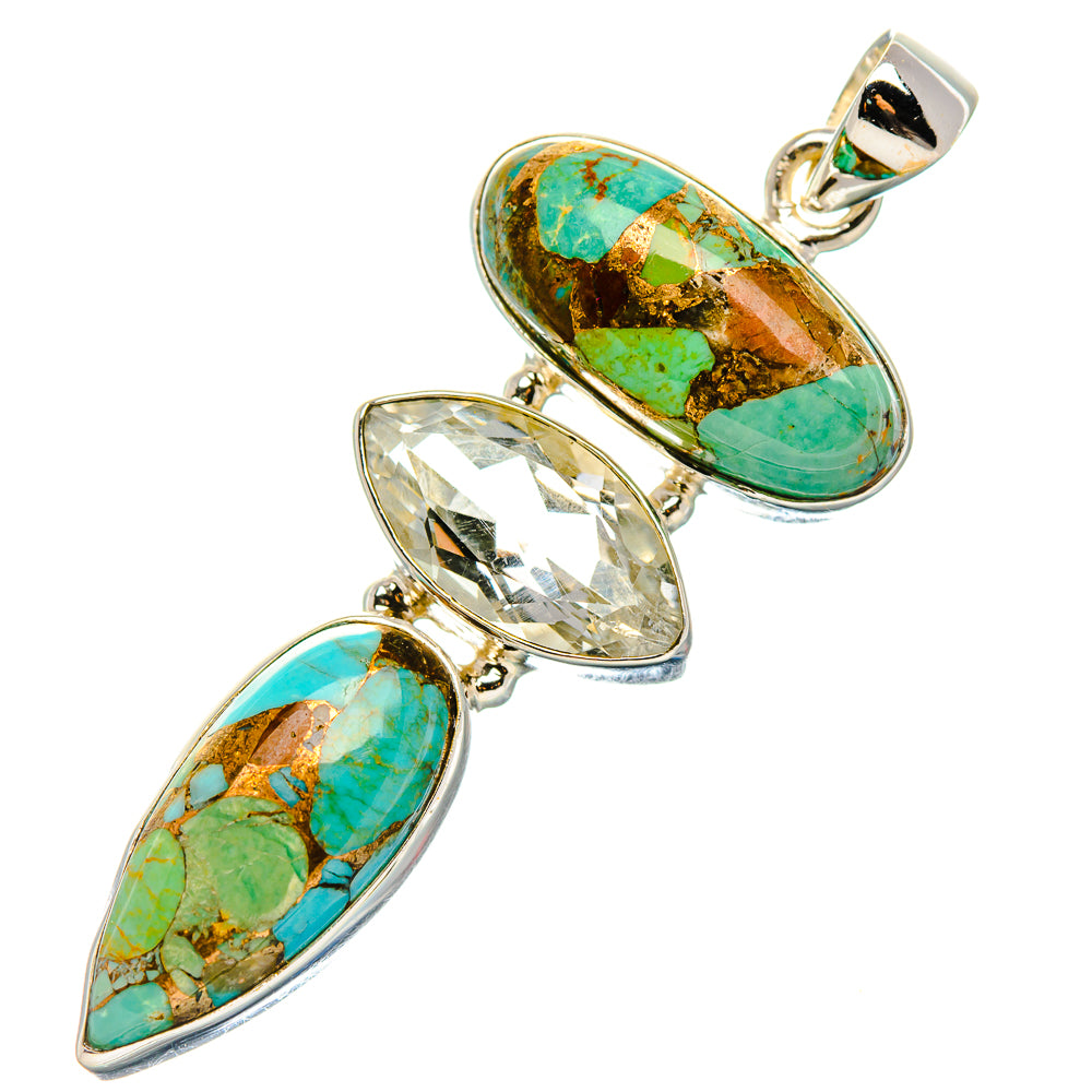 Kingman Mohave Turquoise, White Quartz Pendant 2 1/4"  (925 Sterling Silver) PD37233