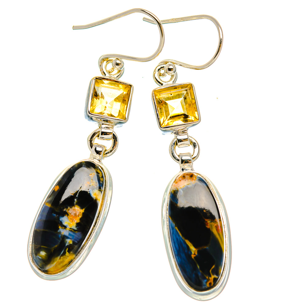 Anasilvercos Pietersite, Citrine Earrings 2" (925 Sterling Silver)