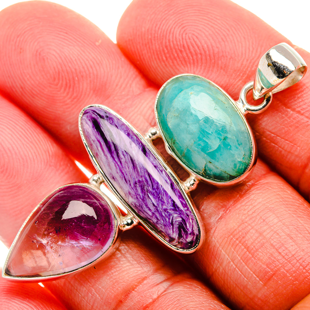 Charoite, Ametrine, Chrysocolla 925 Sterling Silver Pendant 2 1/8" (925 Sterling Silver) PD37709