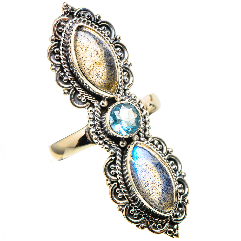 Large Labradorite, Blue Topaz 925 Sterling Silver Ring Size 7.25 (925 Sterling Silver) RING137749