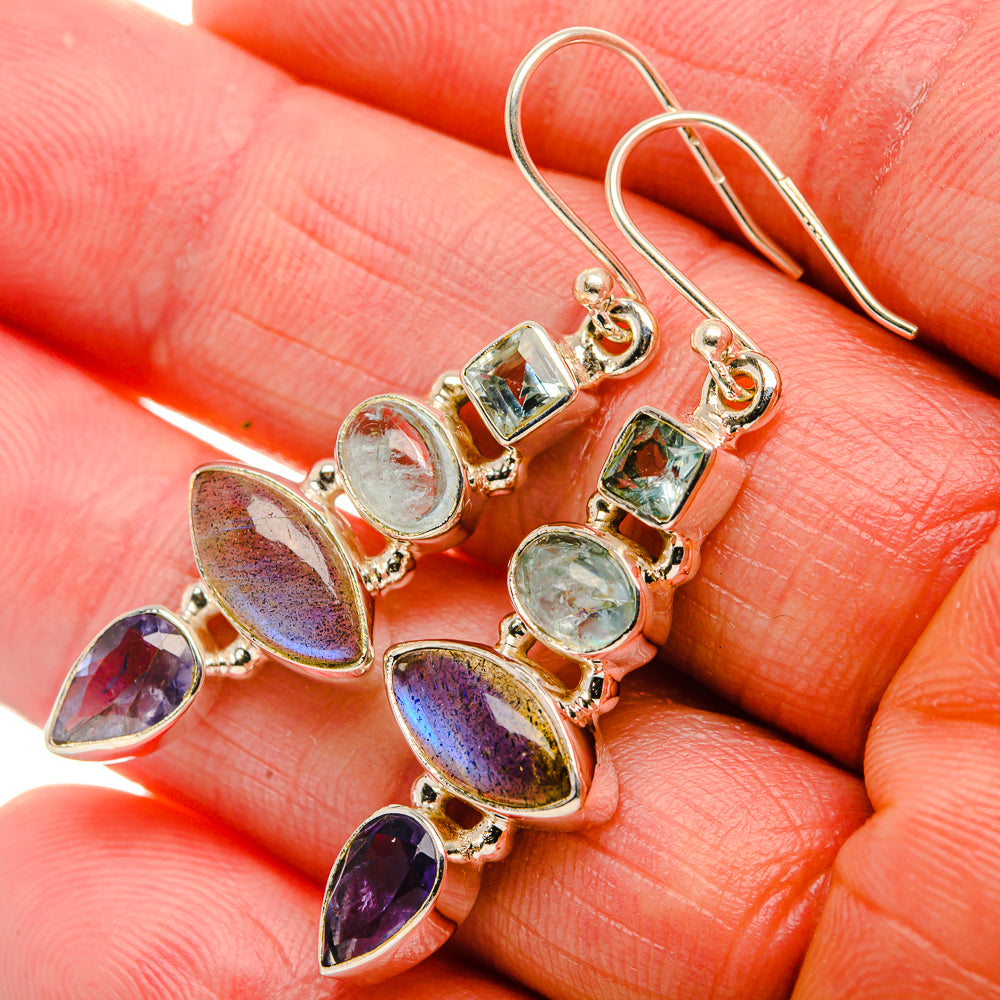 Labradorite, Tanzanite, Aquamarine, Blue Topaz 925 Sterling Silver Earrings 1 3/4" (925 Sterling Silver) EARR431928
