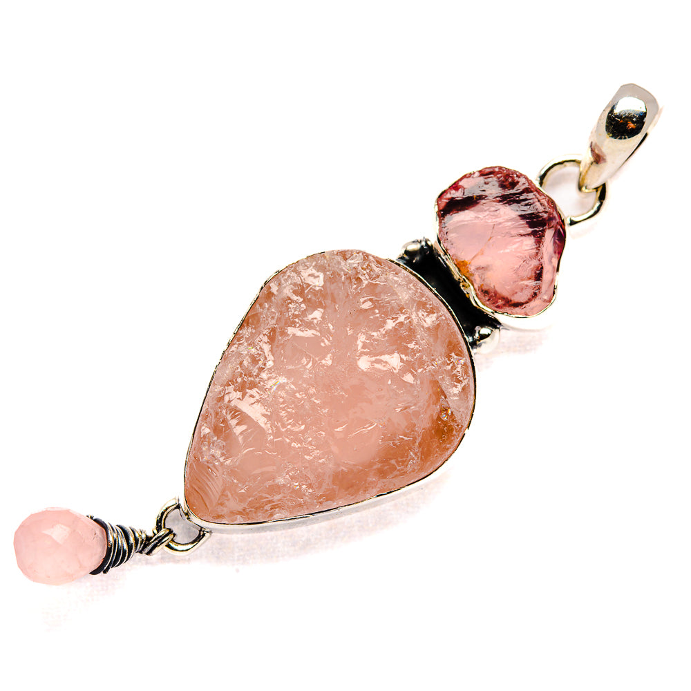 Rough Rose Quartz Pendant 2 3/8" (925 Sterling Silver) PD36752