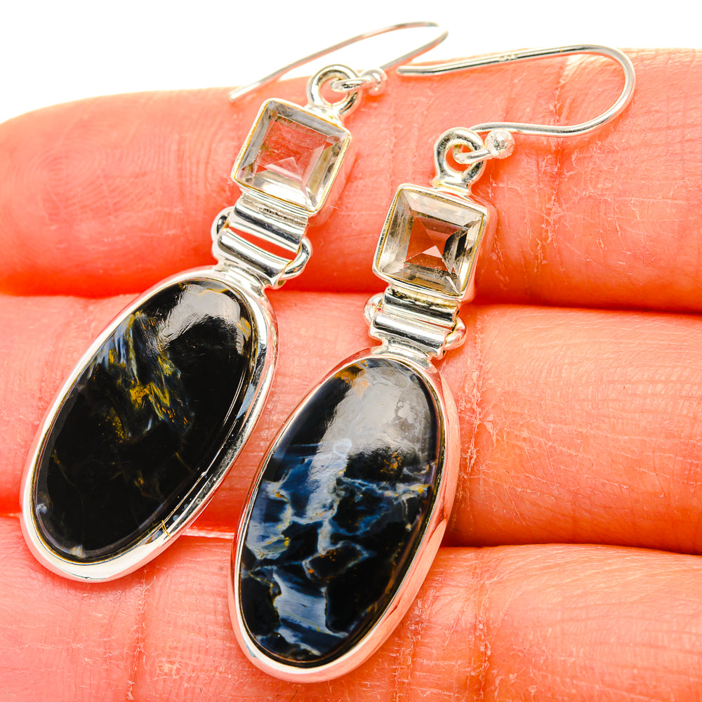 Pietersite, White Quartz Earrings 2"  (925 Sterling Silver) EARR431636
