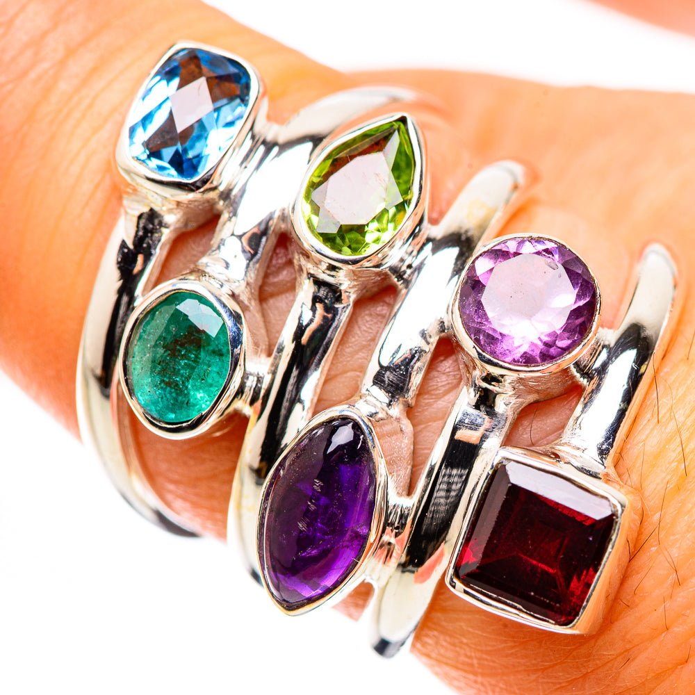 Anasilvercos Garnet, Amethyst, Peridot, Blue Topaz, Emerald Ring Size 7 (925 Sterling Silver)