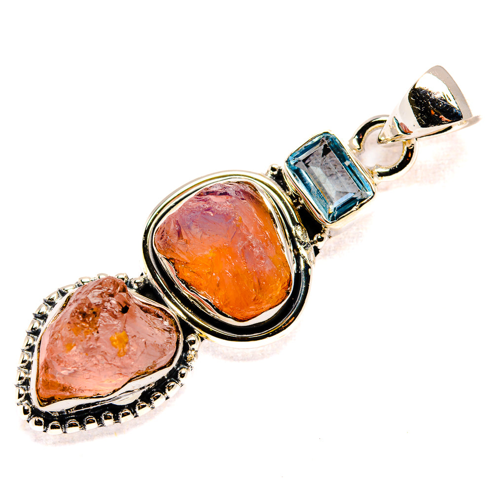 Rough Rose Quartz, Blue Topaz Pendant 1 7/8" (925 Sterling Silver) PD36779
