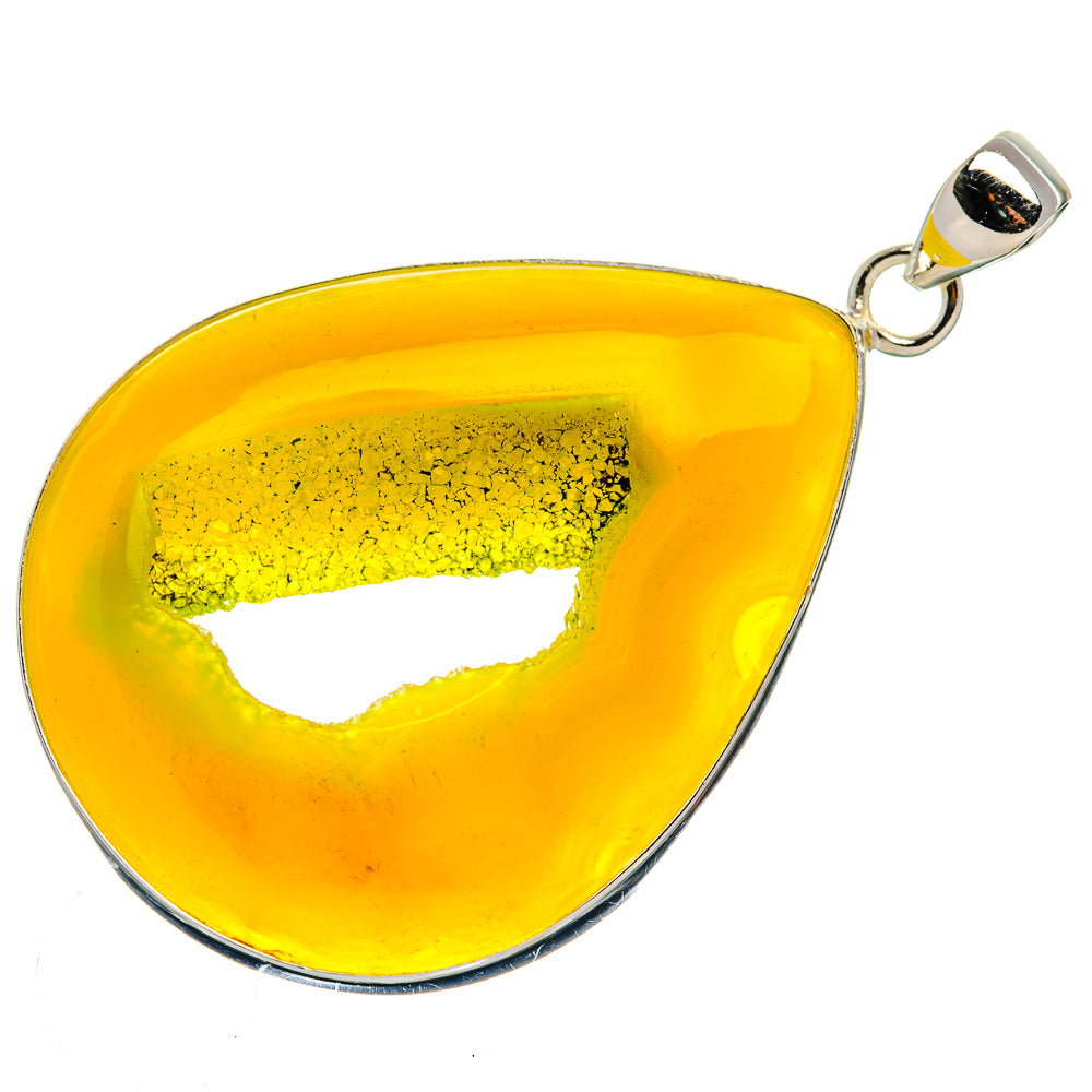 Yellow Window Druzy Pendant 2 3/8" (925 Sterling Silver) PD37017