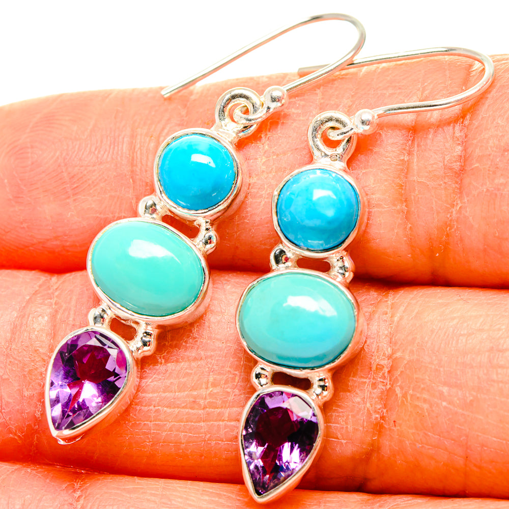 Sleeping Beauty Turquoise, Amethyst Earrings 1 3/4" (925 Sterling Silver) EARR431619