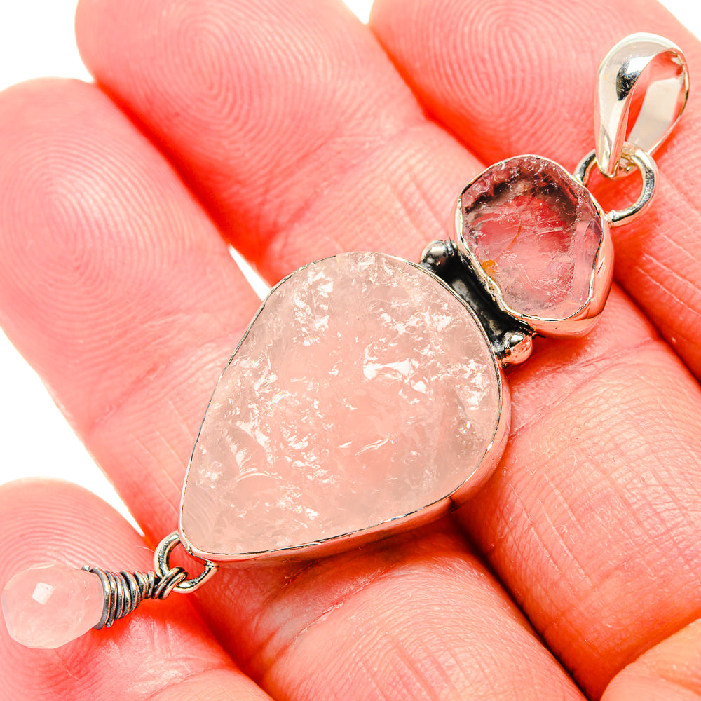 Rough Rose Quartz Pendant 2 3/8" (925 Sterling Silver) PD36752