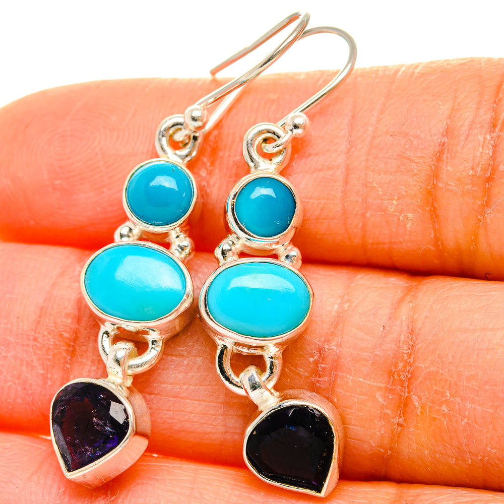 Anasilvercos Sleeping Beauty Turquoise, Tanzanite Earrings 1 3/4" (925 Sterling Silver)