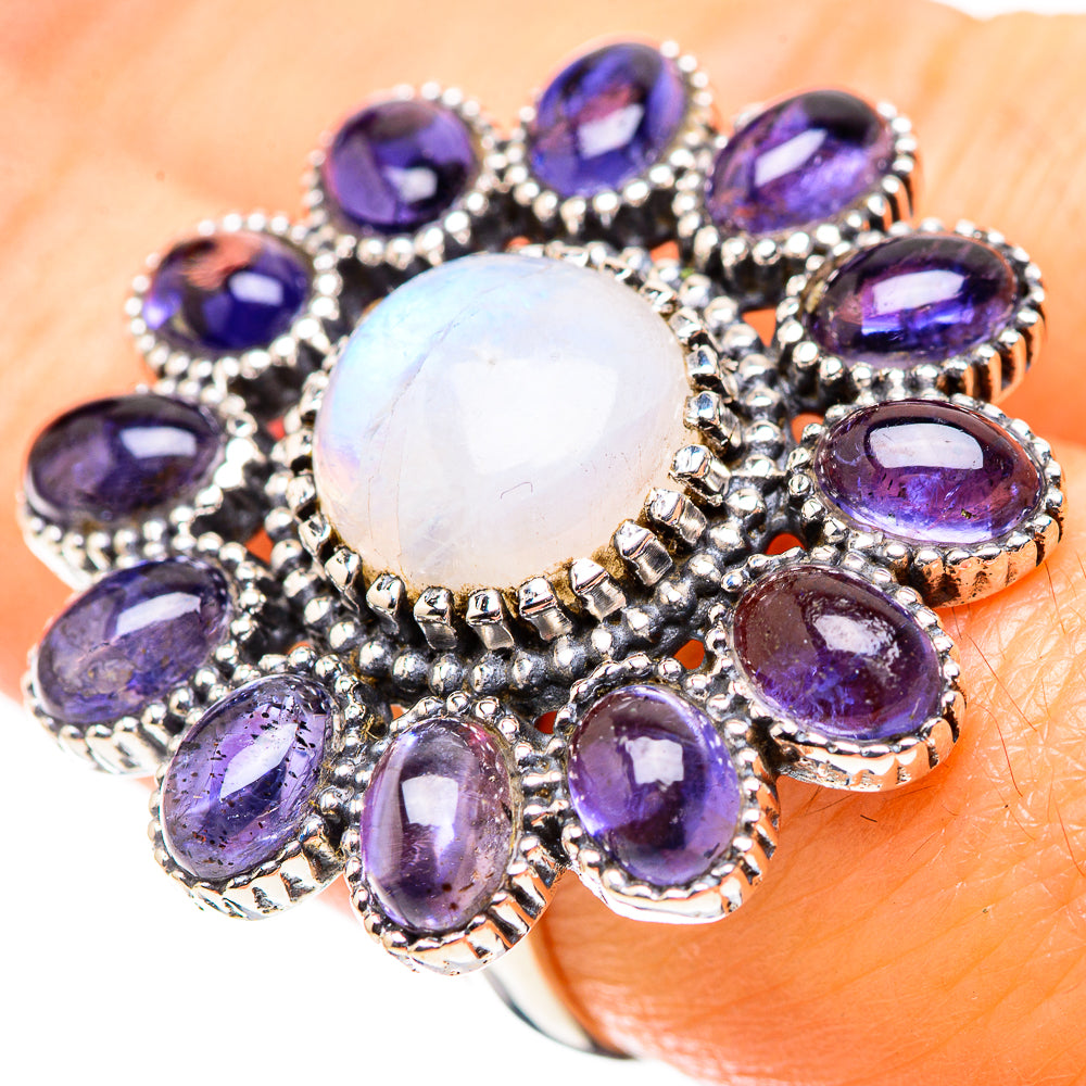 Large Rainbow Moonstone, Tanzanite 925 Sterling Silver Ring Size 7.25 (925 Sterling Silver) RING137554