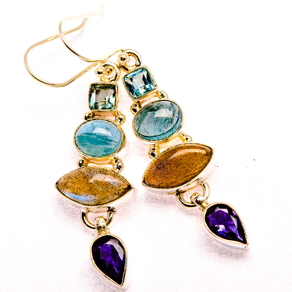 Labradorite, Tanzanite, Aquamarine, Blue Topaz Earrings 2" (925 Sterling Silver) EARR431869