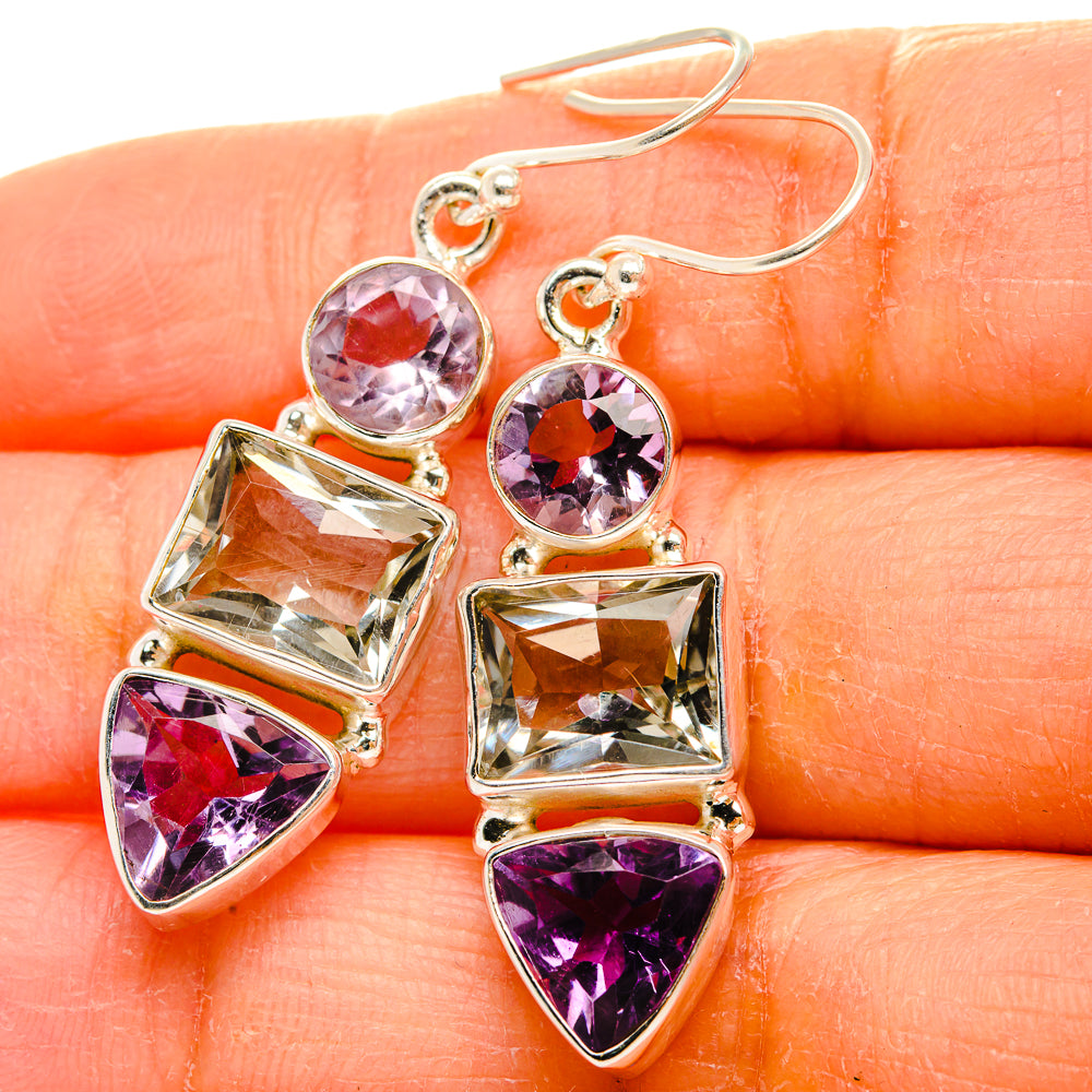 Anasilvercos Green Amethyst, Amethyst Earrings 1 7/8" (925 Sterling Silver)