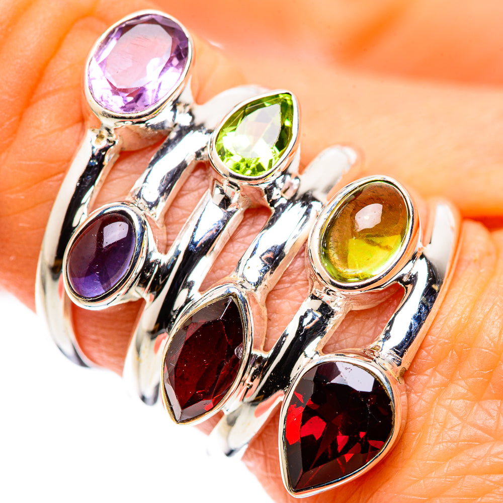 Large Garnet, Peridot, Tanzanite, Amethyst Ring Size 8 (925 Sterling Silver) RING136071