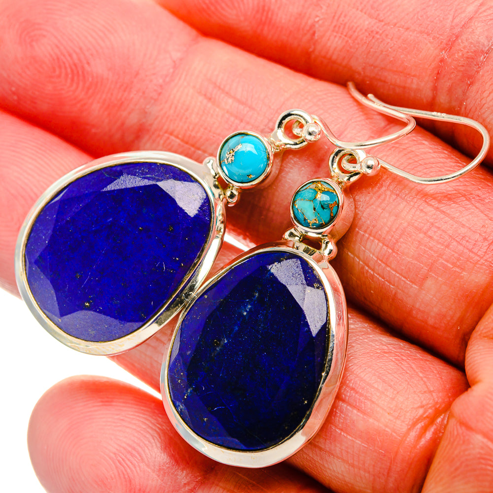 Lapis Lazuli, Blue Copper Composite Turquoise Earrings 1 3/4" (925 Sterling Silver) EARR431897