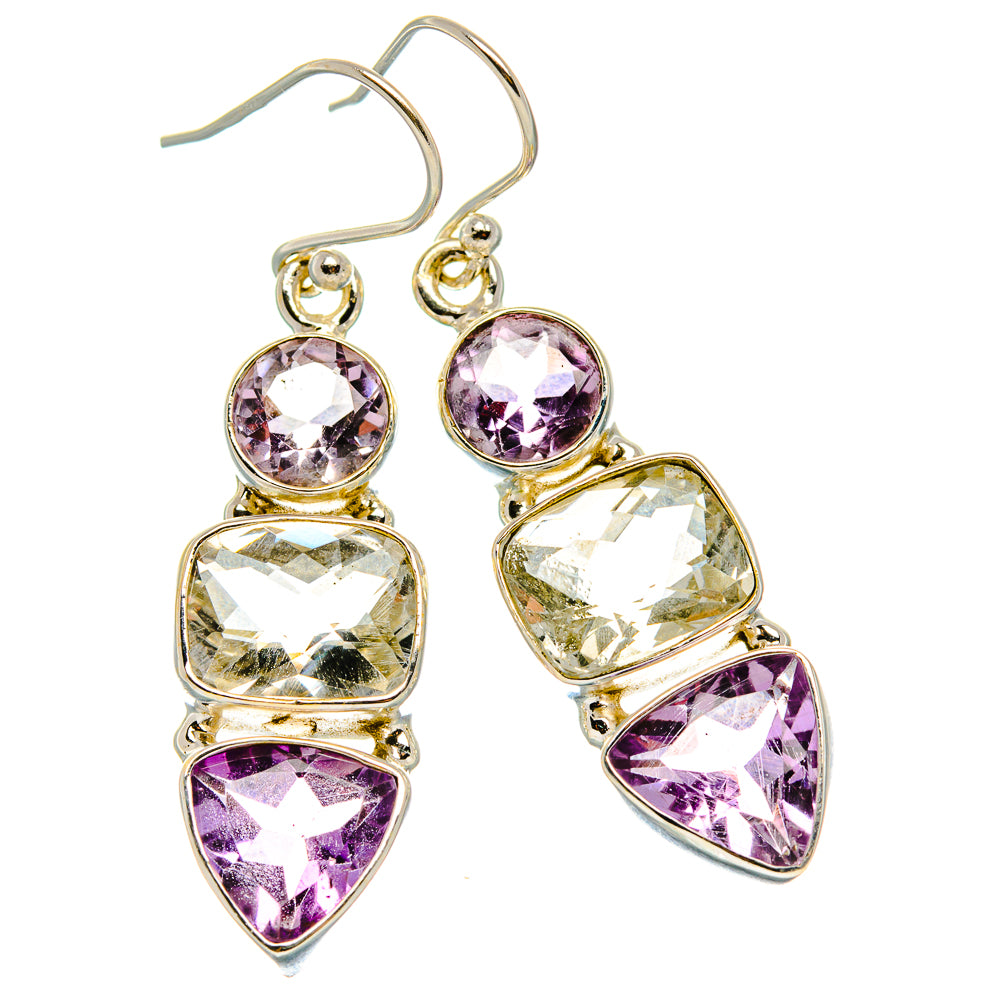White Quartz, Amethyst Earrings 1 3/4"  (925 Sterling Silver) EARR431651