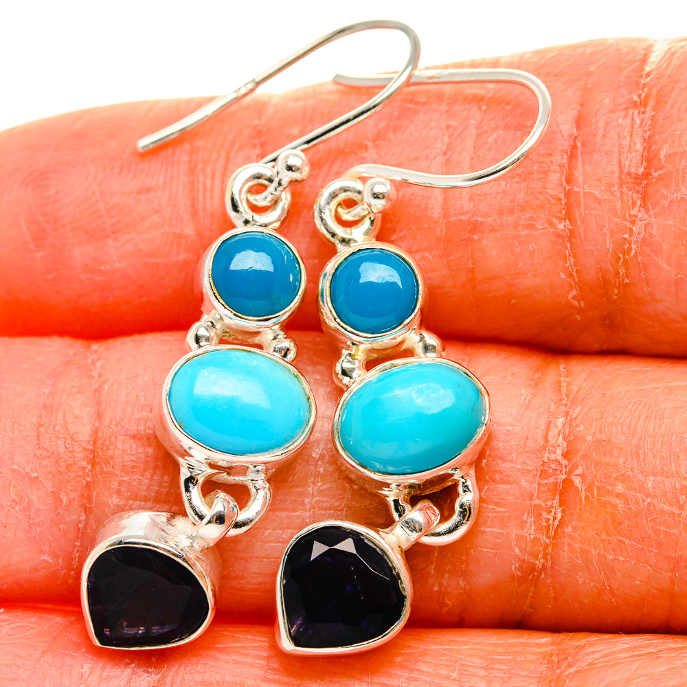 Sleeping Beauty Turquoise, Tanzanite Earrings 1 3/4"  (925 Sterling Silver) EARR431654