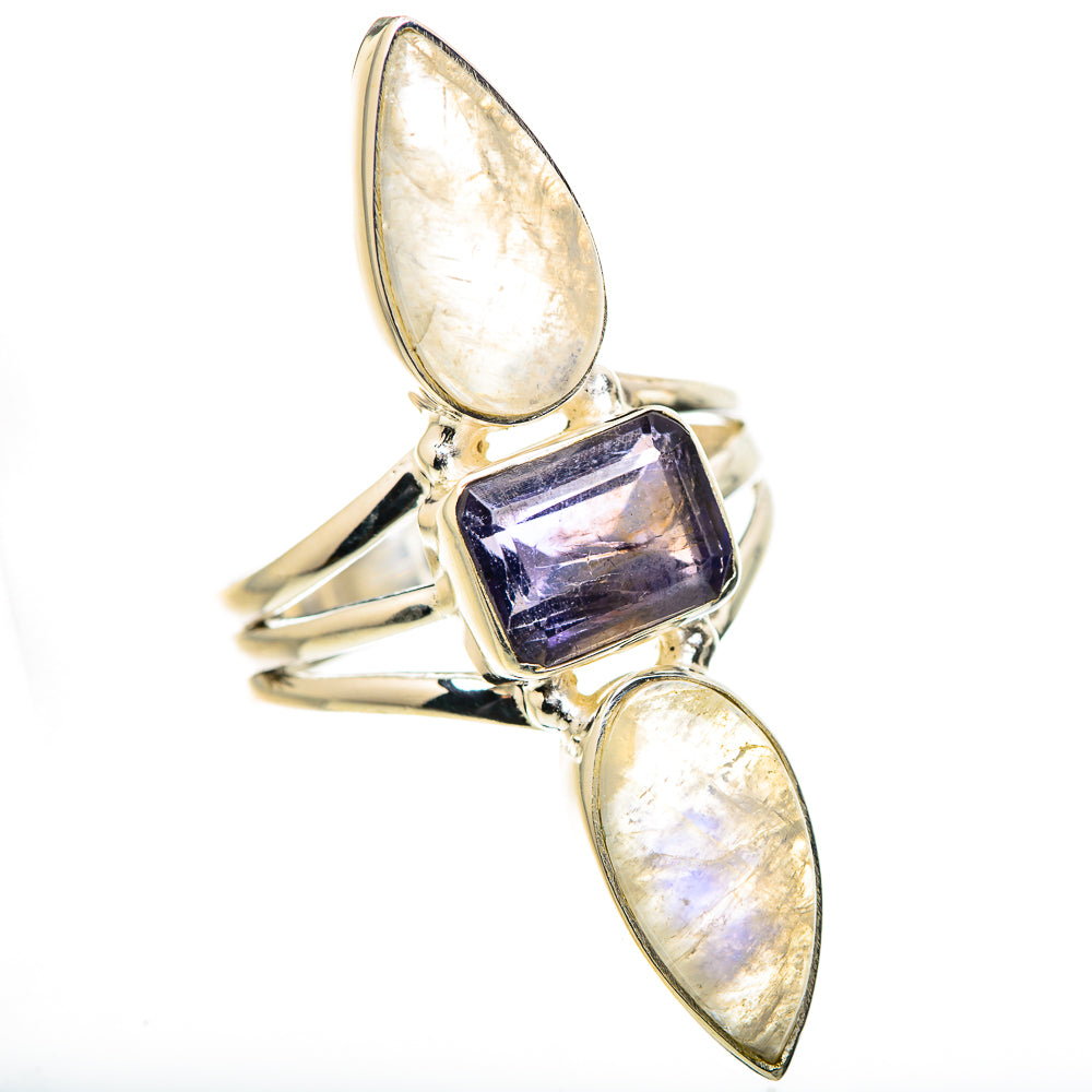 Faceted Tanzanite, Rainbow Moonstone Ring Size 9 (925 Sterling Silver) RING134675