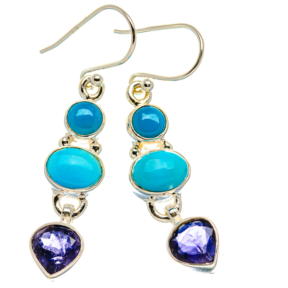 Sleeping Beauty Turquoise, Tanzanite Earrings 1 3/4"  (925 Sterling Silver) EARR431654