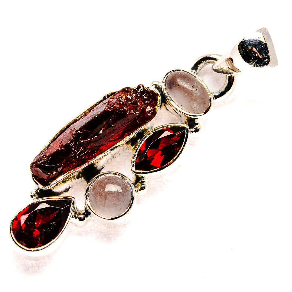 Rough Garnet, Rose Quartz Pendant 1 1/2" (925 Sterling Silver) PD36760
