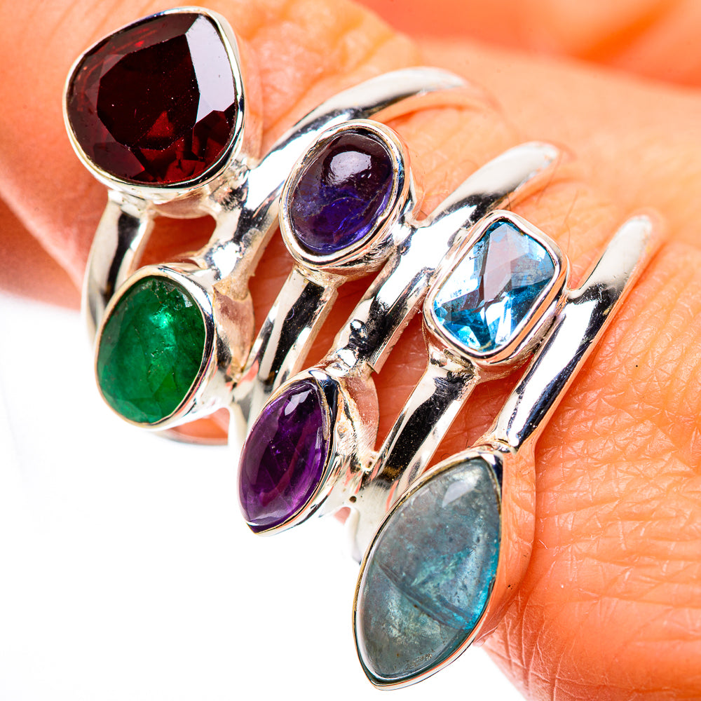 Large Garnet, Apatite, Tanzanite, Amethyst, Blue Topaz, Emerald Ring Size 9 (925 Sterling Silver) RING136154