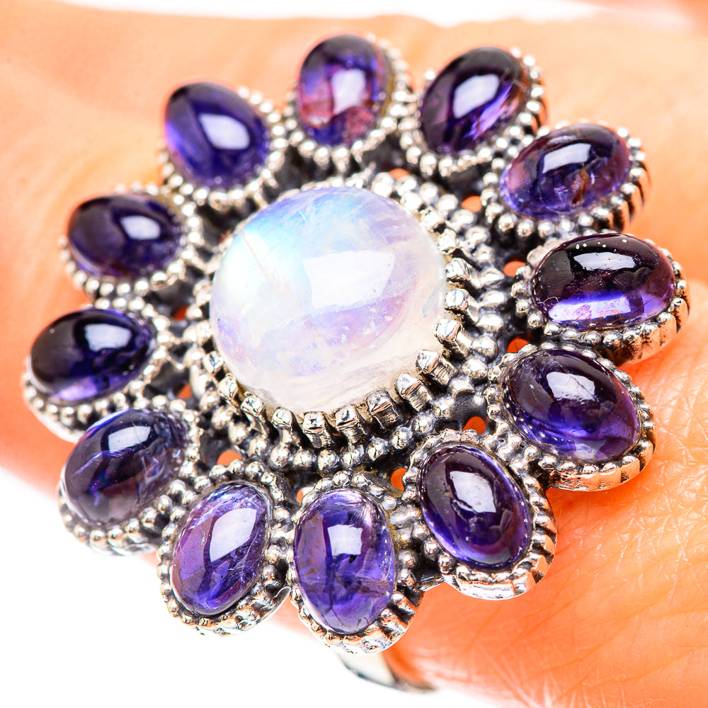 Large Rainbow Moonstone, Tanzanite Ring Size 8.25 (925 Sterling Silver) RING137130