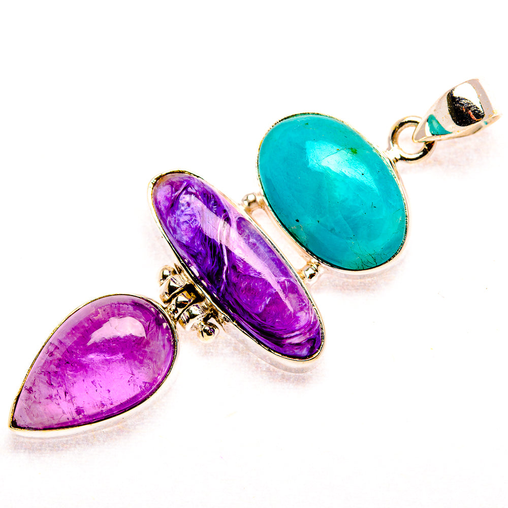 Charoite, Amethyst, Amazonite 925 Sterling Silver Pendant 2 1/4" (925 Sterling Silver) PD37736