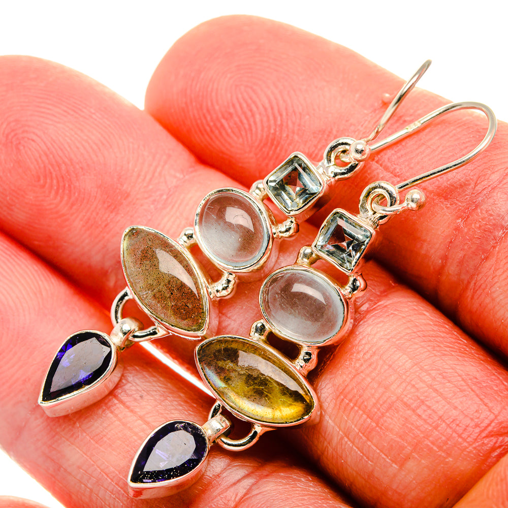 Labradorite, Tanzanite, Aquamarine, Blue Topaz Earrings 1 7/8" (925 Sterling Silver) EARR431909