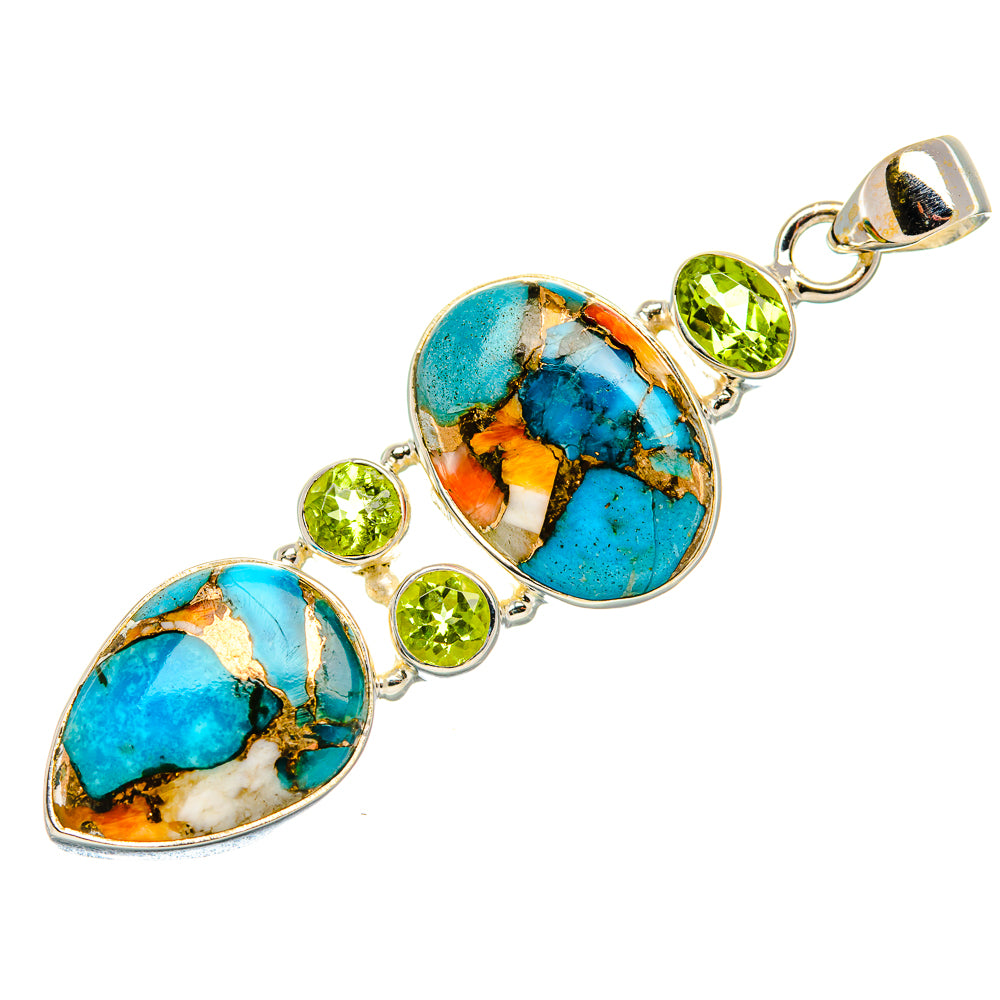 Spiny Oyster Turquoise, Peridot 925 Sterling Silver Pendant 2 3/8" (925 Sterling Silver) PD37682
