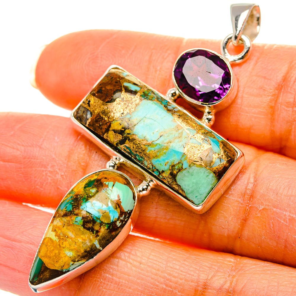 Kingman Mohave Turquoise, Amethyst Pendant 2 1/4"  (925 Sterling Silver) PD37271