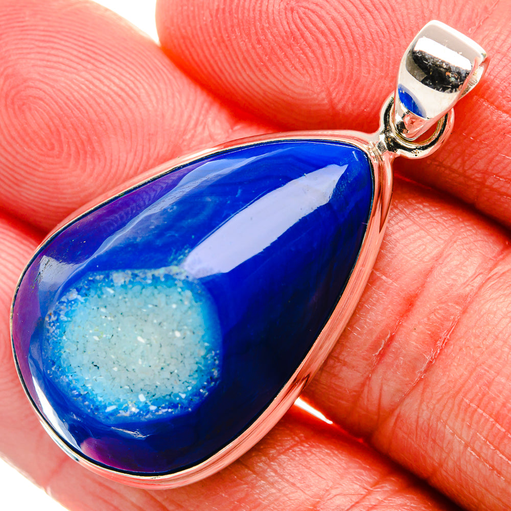 Blue Window Druzy Pendant 1 3/4" (925 Sterling Silver) PD37111