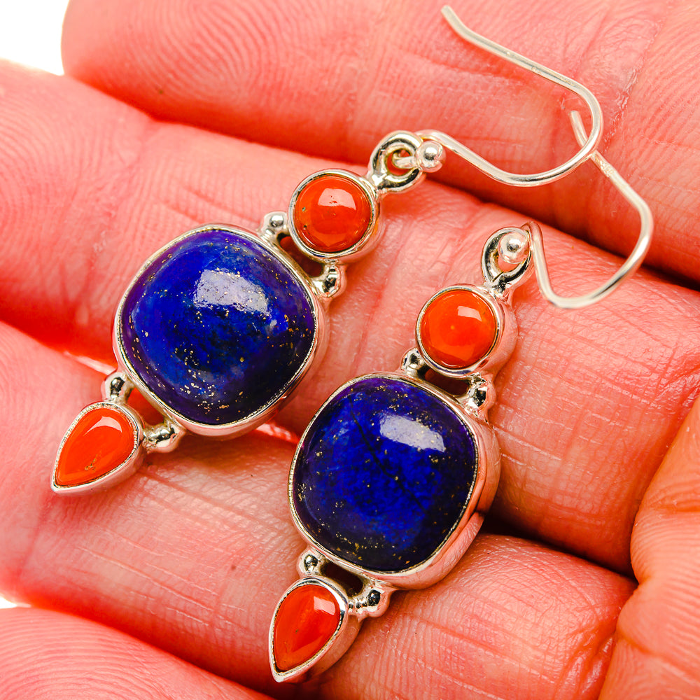 Lapis Lazuli, Red Coral 925 Sterling Silver Earrings 1 5/8" (925 Sterling Silver) EARR431919