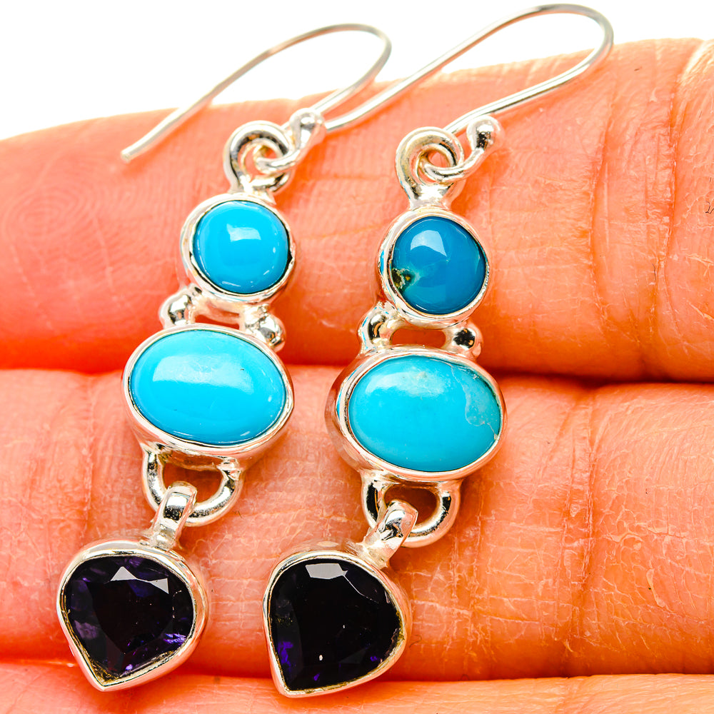 Sleeping Beauty Turquoise, Tanzanite Earrings 1 3/4" (925 Sterling Silver) EARR431799