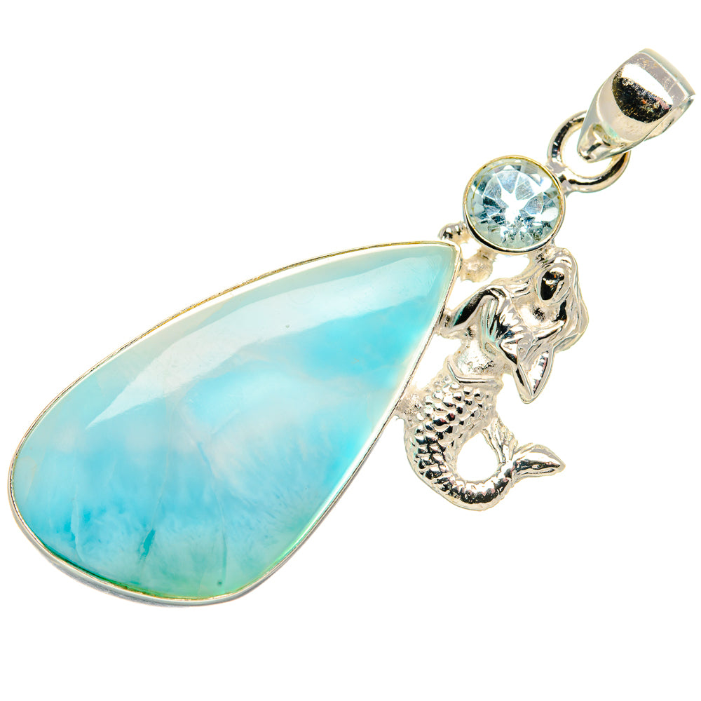 Larimar, Blue Topaz 925 Sterling Silver Pendant 2 1/8" (925 Sterling Silver) PD37615