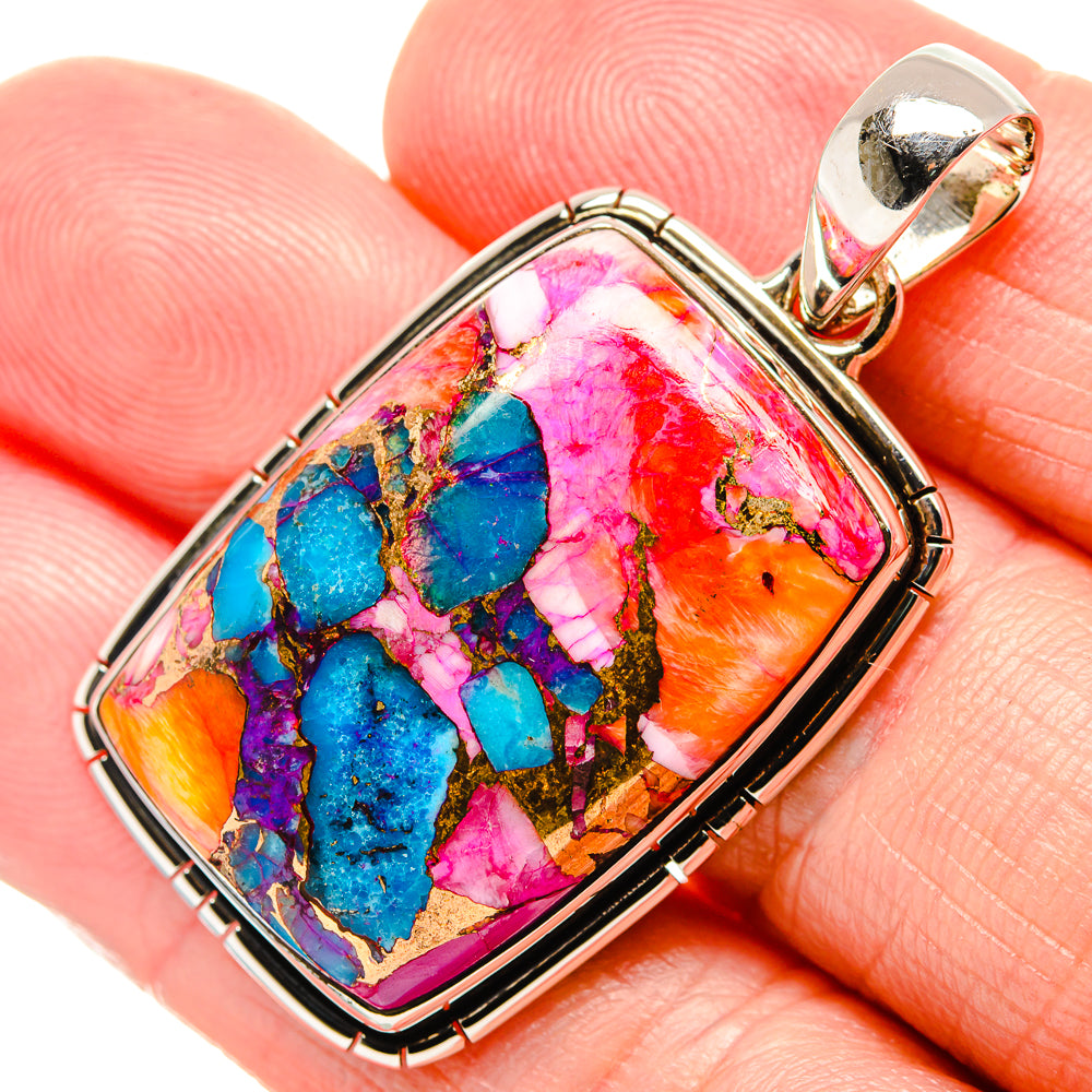 Kingman Pink Dahlia Turquoise Pendant 1 3/4" (925 Sterling Silver) PD36349