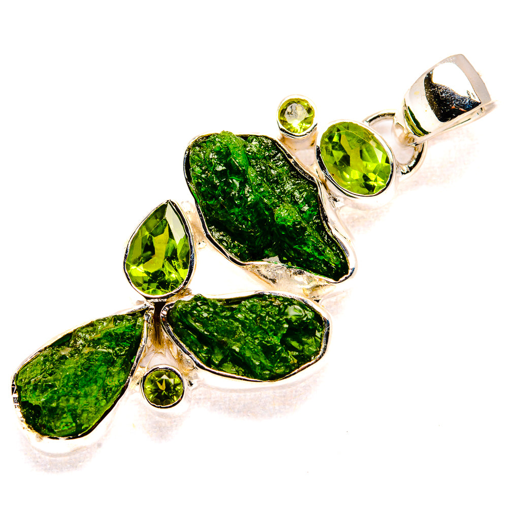 Rough Chrome Diopside, Peridot Pendant 2" (925 Sterling Silver) PD36778