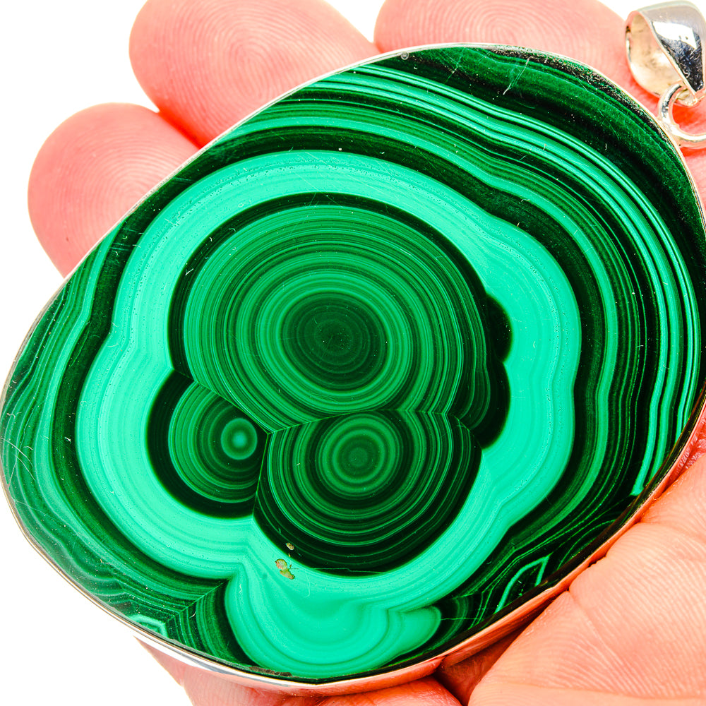 Huge Malachite Pendant 3" (925 Sterling Silver) PD36836