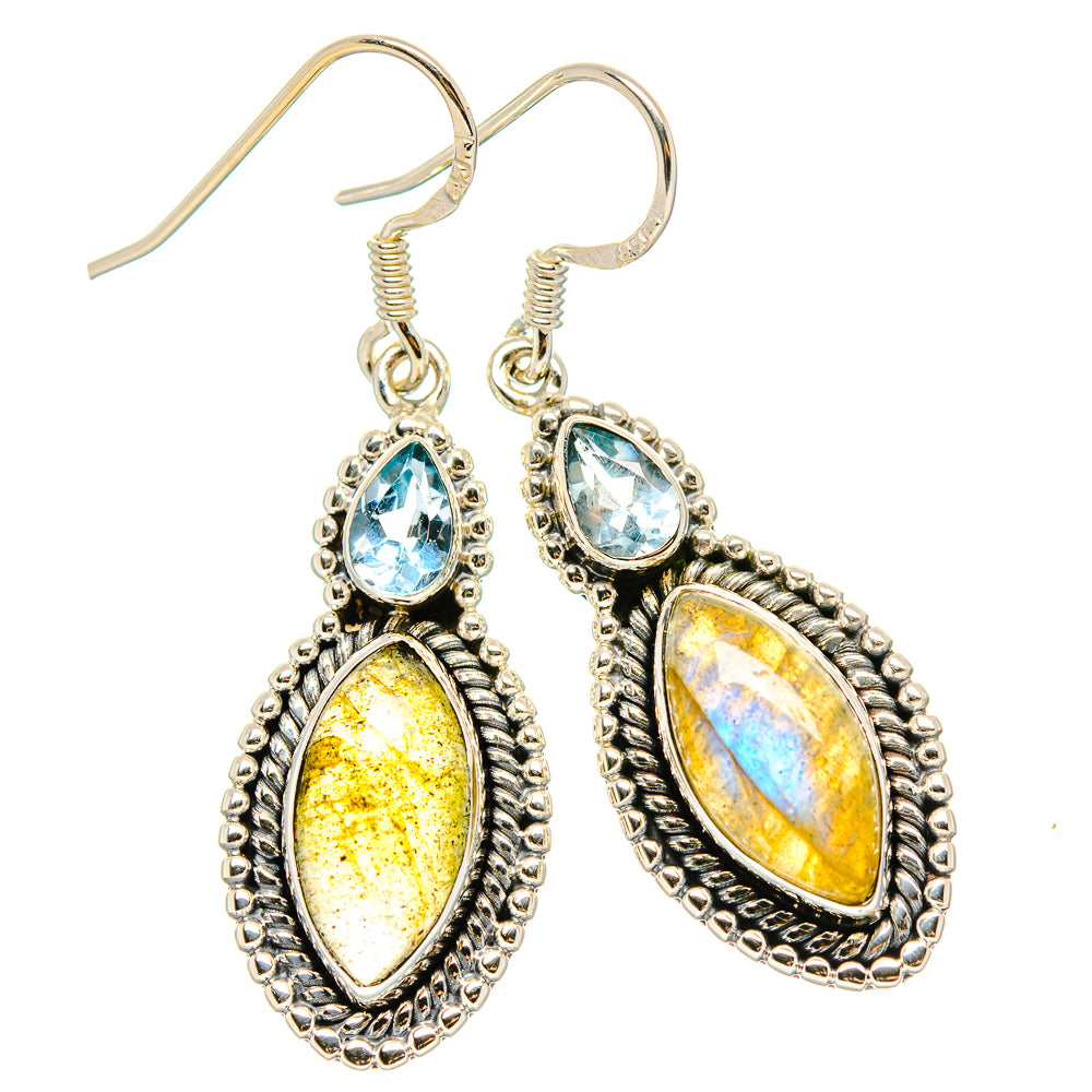 Labradorite, Blue Topaz Earrings 1 3/4" (925 Sterling Silver) EARR431506