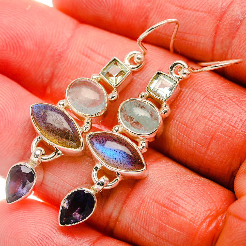 Labradorite, Amethyst, Aquamarine, Blue Topaz 925 Sterling Silver Earrings 1 7/8" (925 Sterling Silver) EARR431933