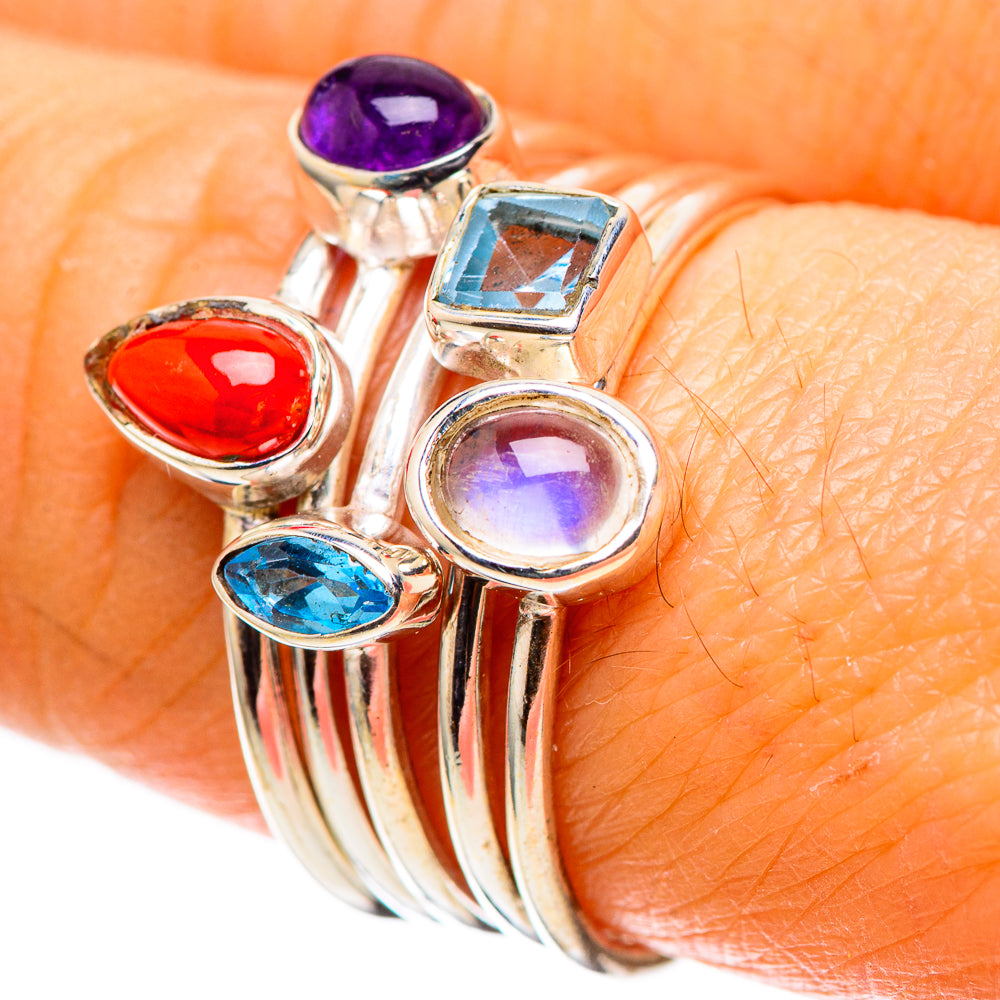 Red Coral, Amethyst, Blue Topaz, Rainbow Moonstone 925 Sterling Silver Ring Size 7.75 (925 Sterling Silver) RING137735