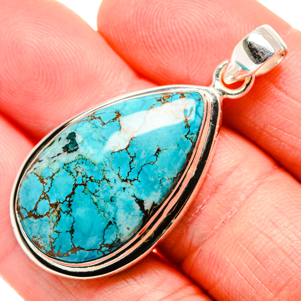 Tibetan Turquoise Pendant 1 3/4"  (925 Sterling Silver) PD36932