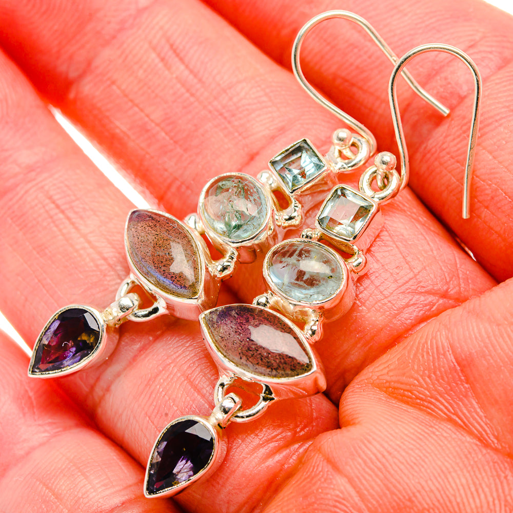 Labradorite, Tanzanite, Aquamarine, Blue Topaz Earrings 1 7/8" (925 Sterling Silver) EARR431875