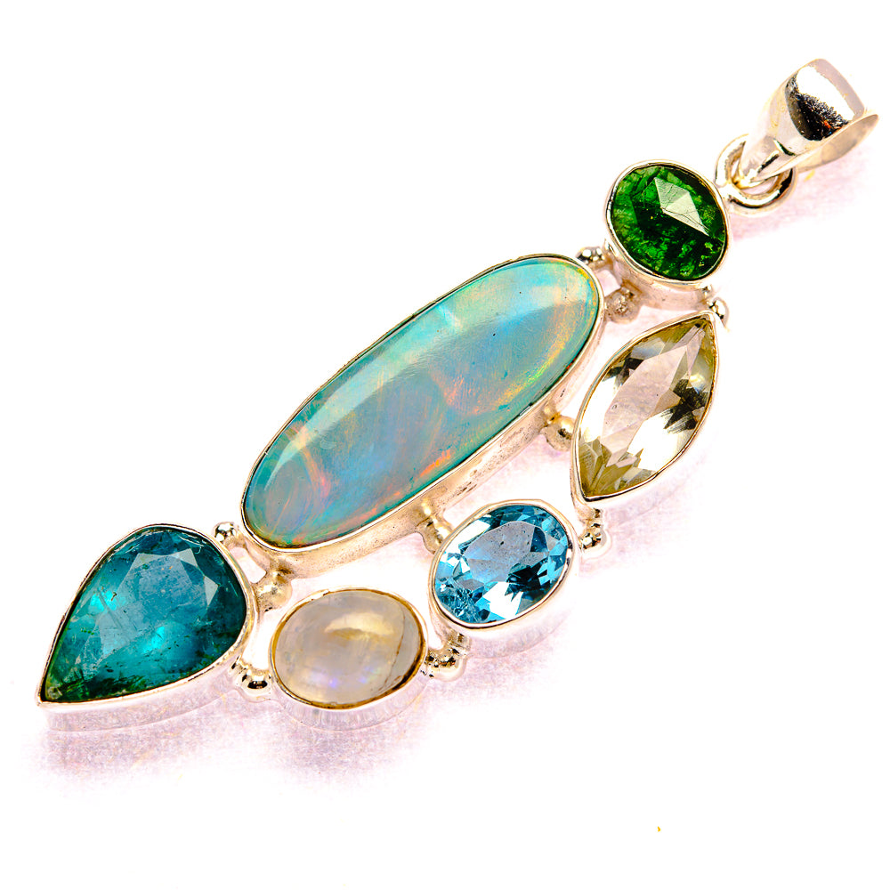 Aura Opal, Apatite, Green Aventurine, Moonstone Silver Pendant 2 3/8" P37386
