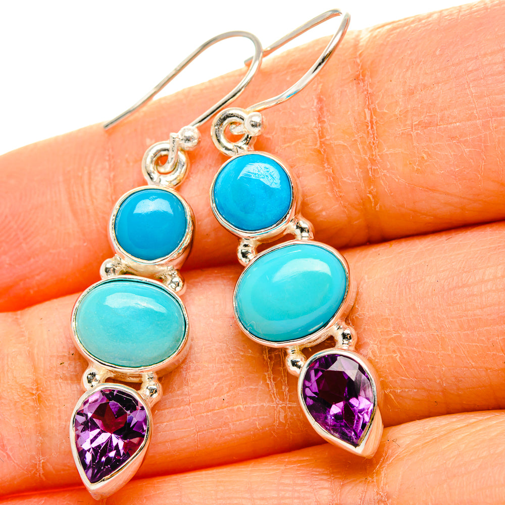 Sleeping Beauty Turquoise, Amethyst Earrings 1 3/4" (925 Sterling Silver) EARR431764