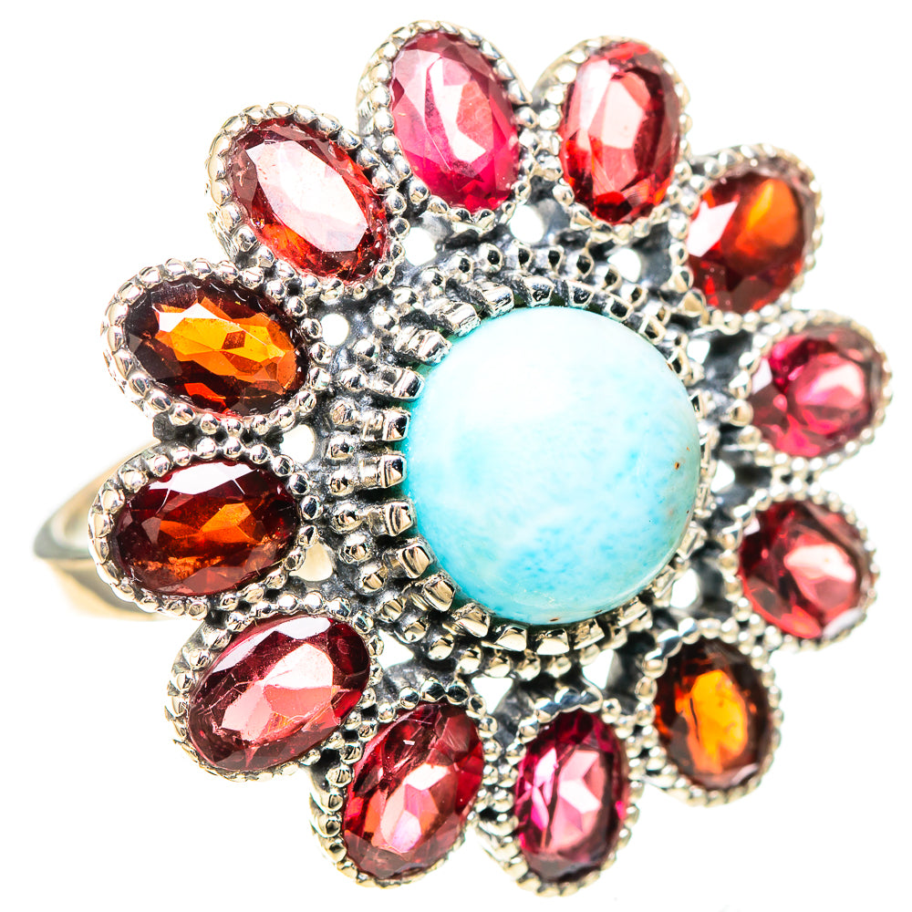 Large Larimar, Garnet 925 Sterling Silver Ring Size 10 (925 Sterling Silver) RING137352