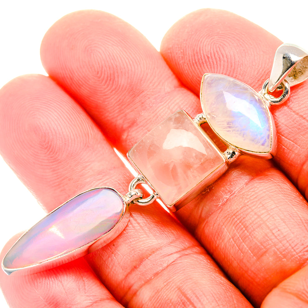 Aura Opal, Rose Quartz, Rainbow Moonstone Pendant 2 1/2" (925 Sterling Silver) PD37399