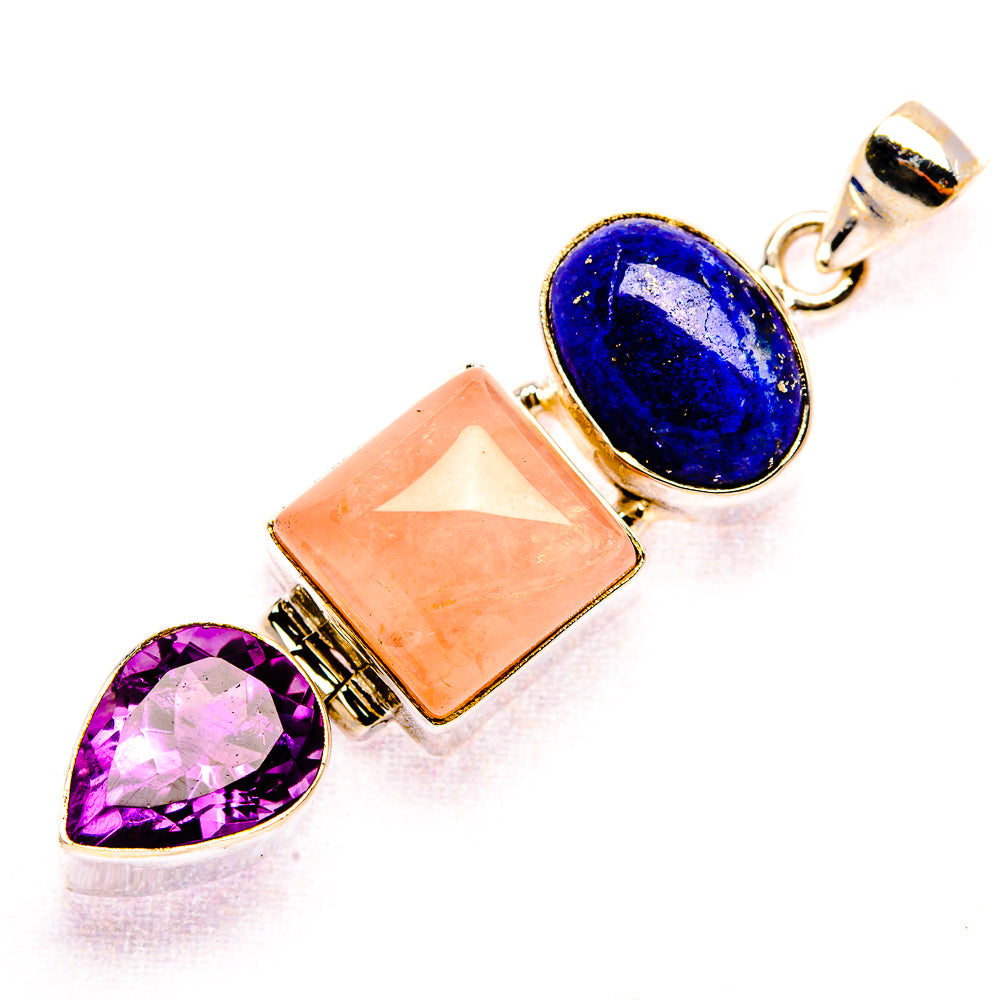 Rose Quartz, Lapis Lazuli, Amethyst Pendant 2 1/8" (925 Sterling Silver) PD37432